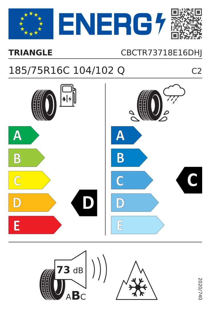 EU tyre label: Triangle 185/75 R16 104Q