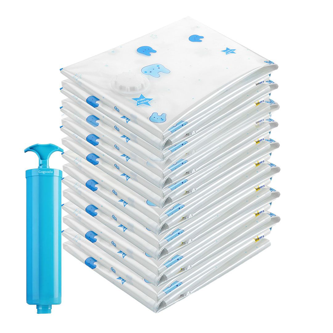 12 Pack Vacuum Storage Bags Space Saver Bags for Clothes Bedding with Pump
