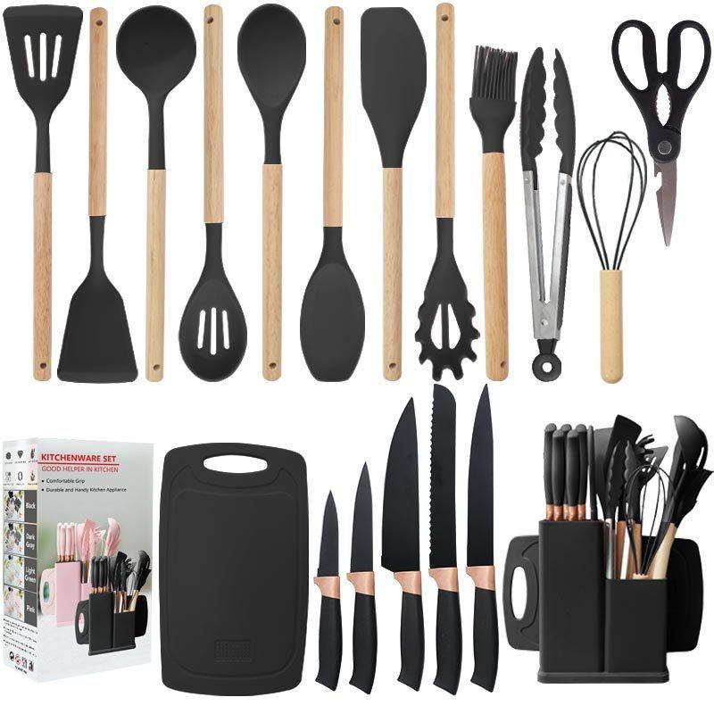 19-Piece Kitchen Utensil and Knife Block Set