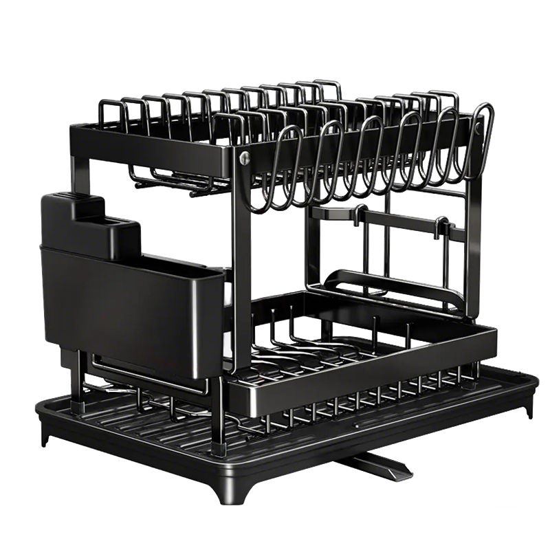 2-Tier Dish Drying Rack Knifes Cup Cutting Draining Board Kitchen Counter