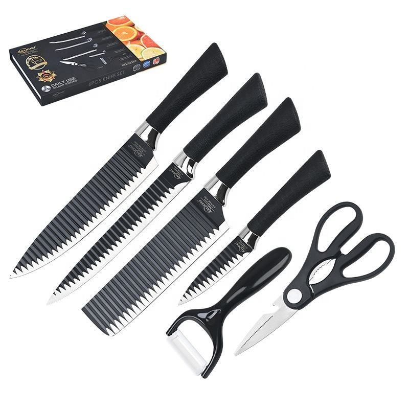 6 Piece Kitchen Knife Set, Stainless Steel Sharp Kitchen Knives- Black