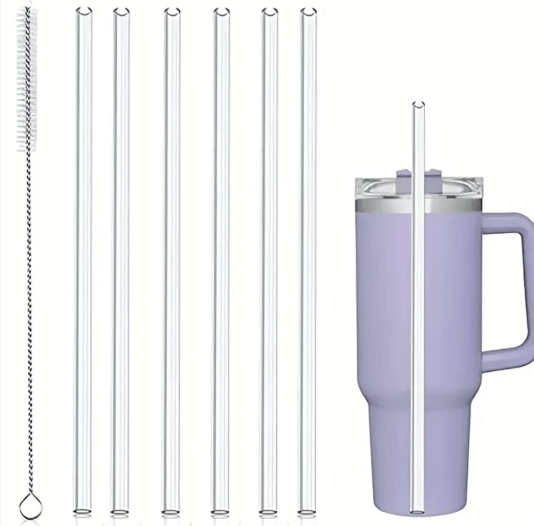 6 Piece Reusable Straws with Cleaning Brush for 40oz Tumblers and Stanley Cups