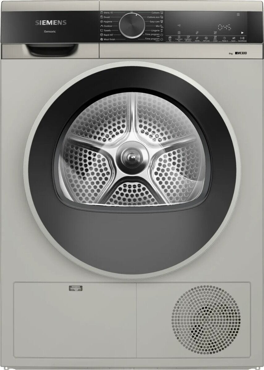 Siemens 9kg Silver inox iQ300 Condenser Tumble Dryer - WP41G0XZA