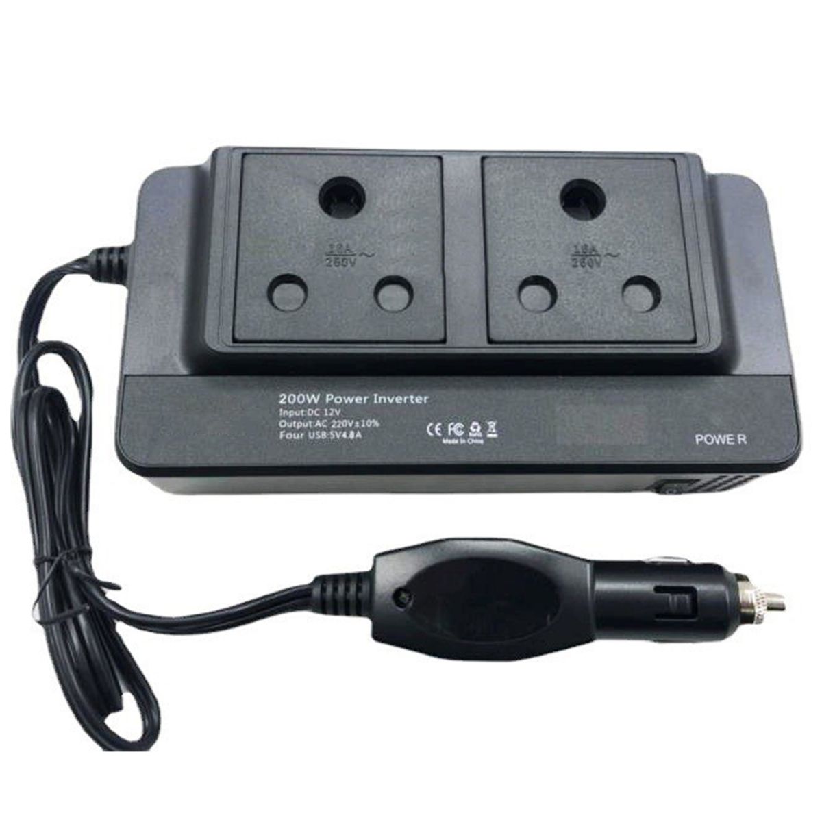 Car Power Inverter 12V to 220V with 4 USB Ports - 200W