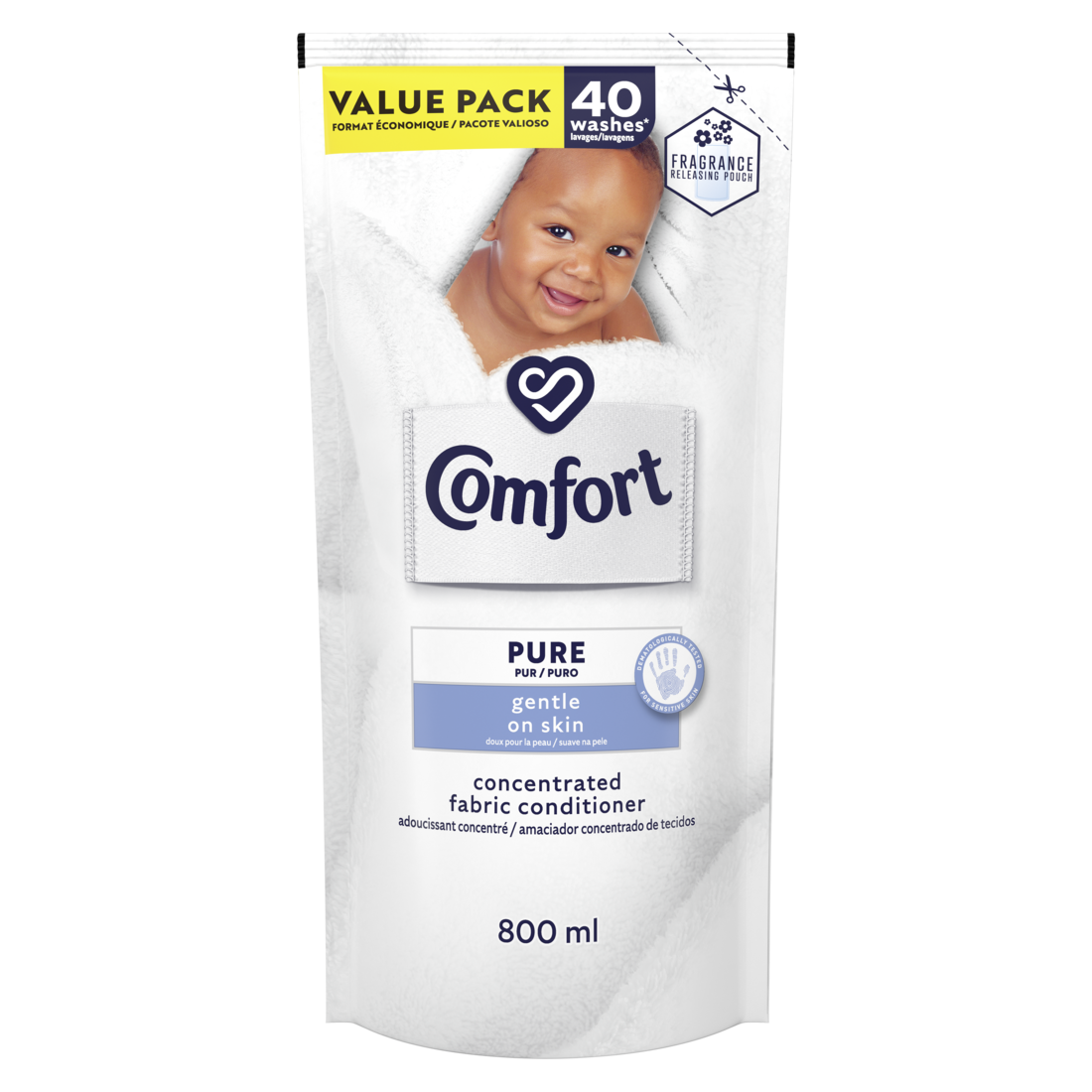 Comfort Pure Concentrated Laundry Fabric Softener Refill for Sensitive Skin 800ml