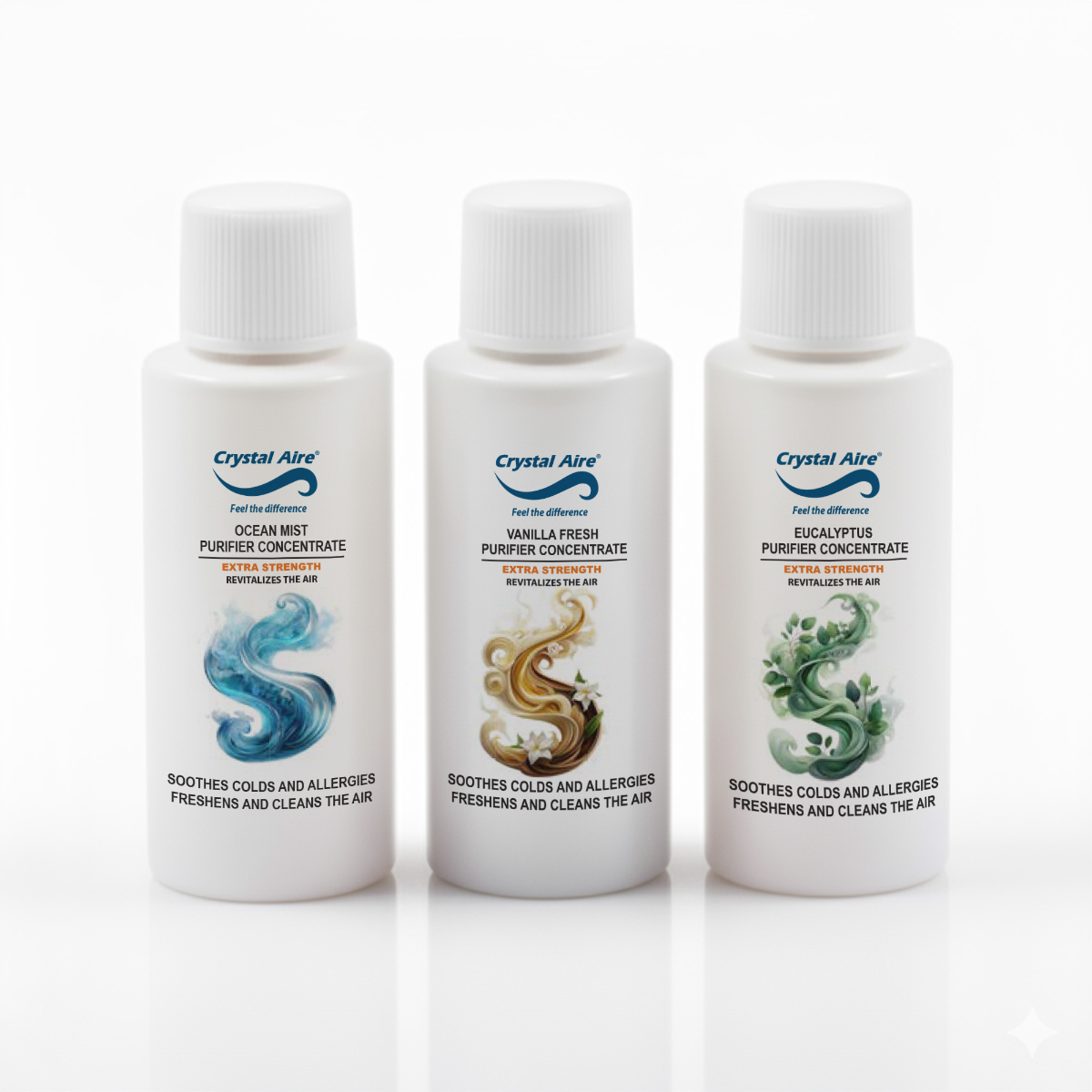 Crystal Aire 30ml 3 Pack Ocean Mist, Eucalyptus & Vanilla Air Purifier Concentrates - C002-3 PACK