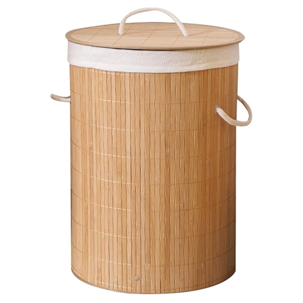 Decor Natural Bamboo Round Laundry Clothes Basket - 50cm