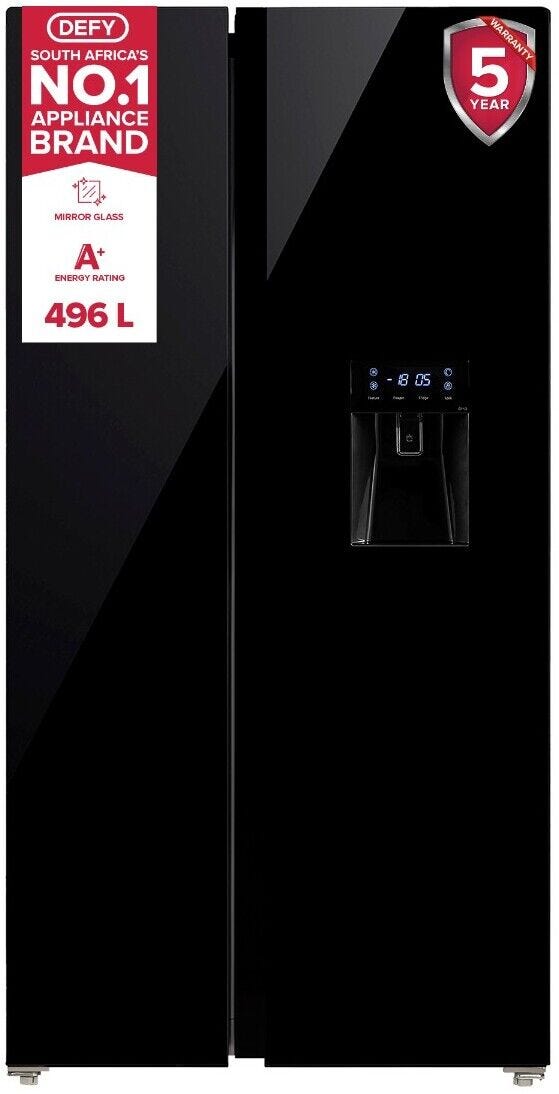 Defy 496Lt Black Glass Side by Side WD Fridge - DFF456