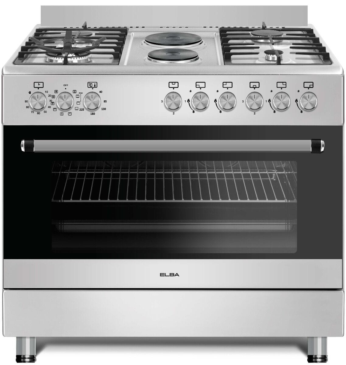 Elba 90cm Stainless Steel 4 Burner Gas Stove With 2 Electric Solid Plates & Electric Oven - 04/96CL727N