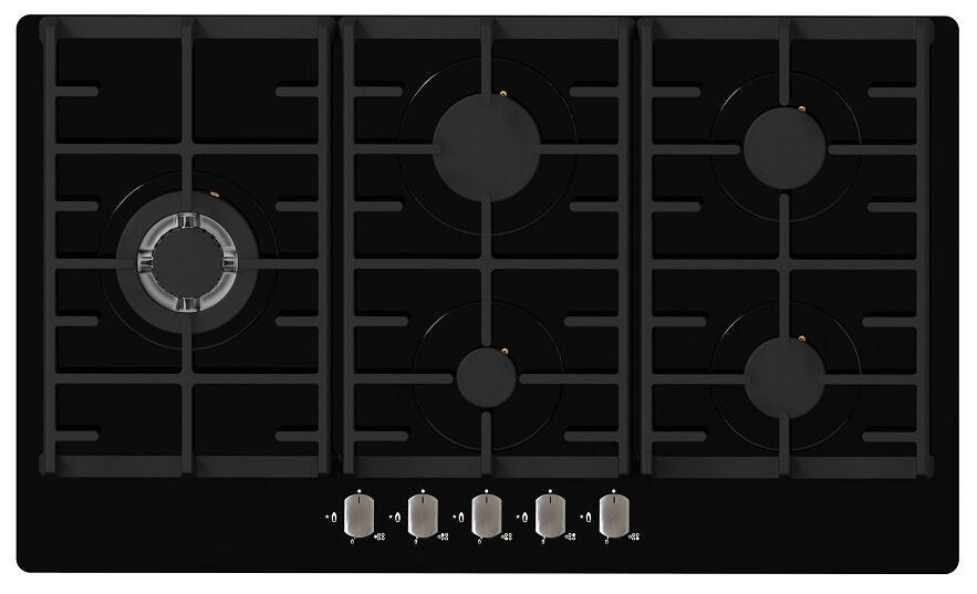 Falco 90cm Black Glass Gas Hob - FAL-BGH-90