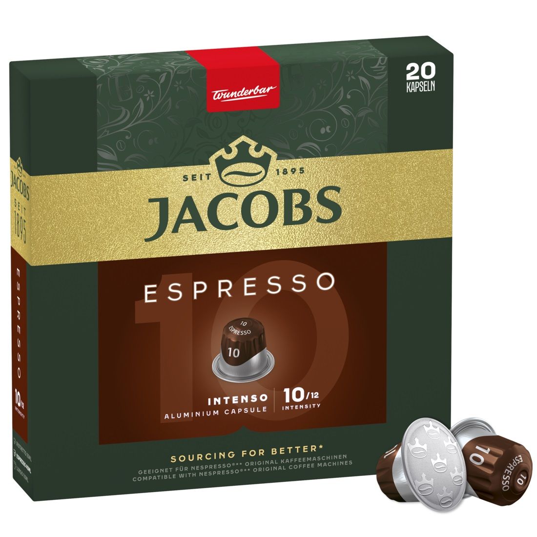 JACOBS Espresso Intenso 10 - Pack of 20 Aluminium Coffee Capsules