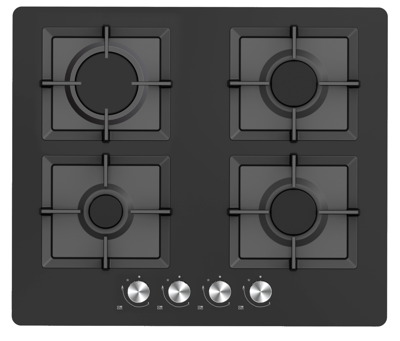 Midea 60cm Black Glass 4 Burner Gas Hob - 60GK007