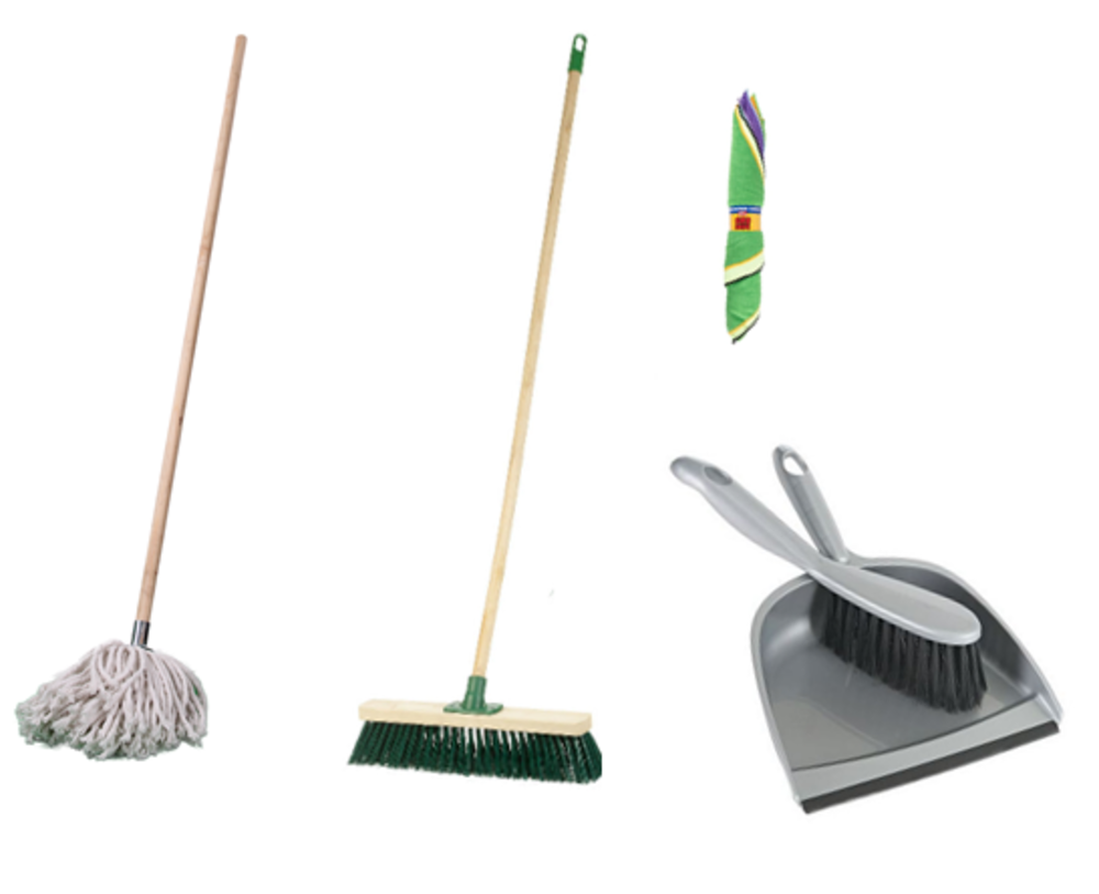 Mop, Broom, Dust Pan & 5Pcs Microfibre Clothes