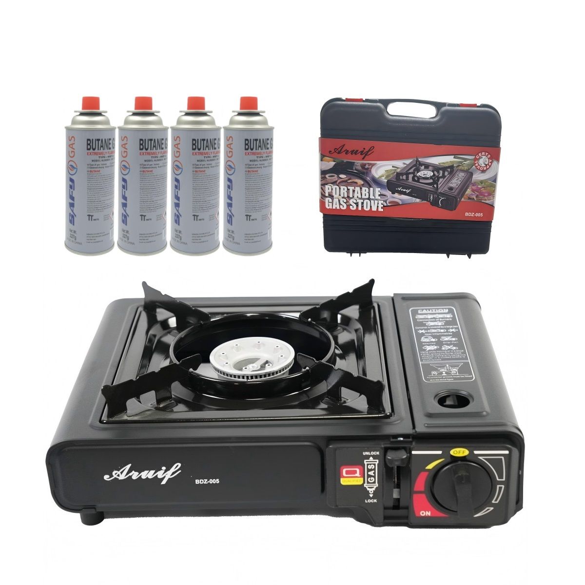 Portable Camping Gas Stove + 4 Gas Canisters 227g