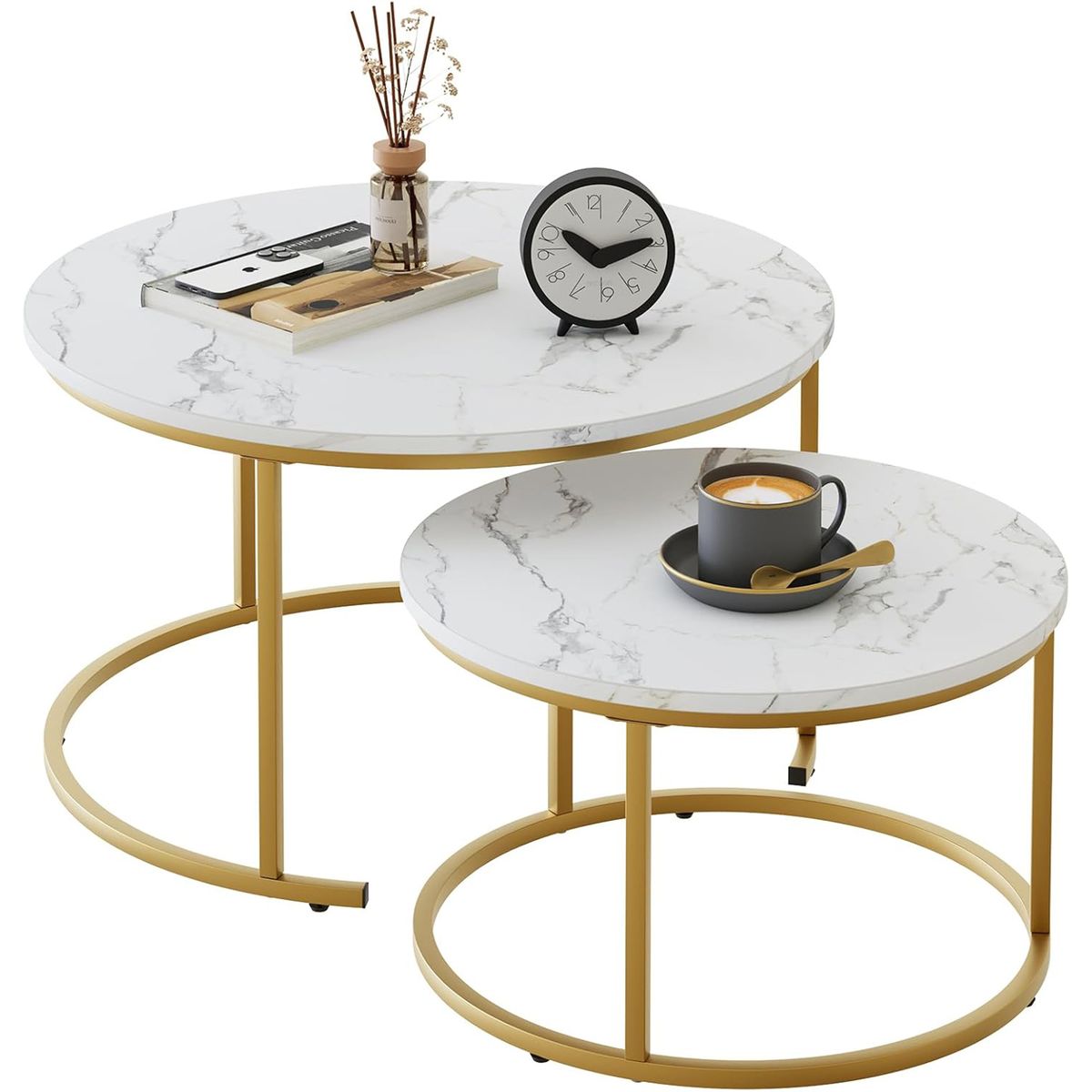 Round Coffee Table Nesting Coffee End Tables Stacking Side Tables-Terdove