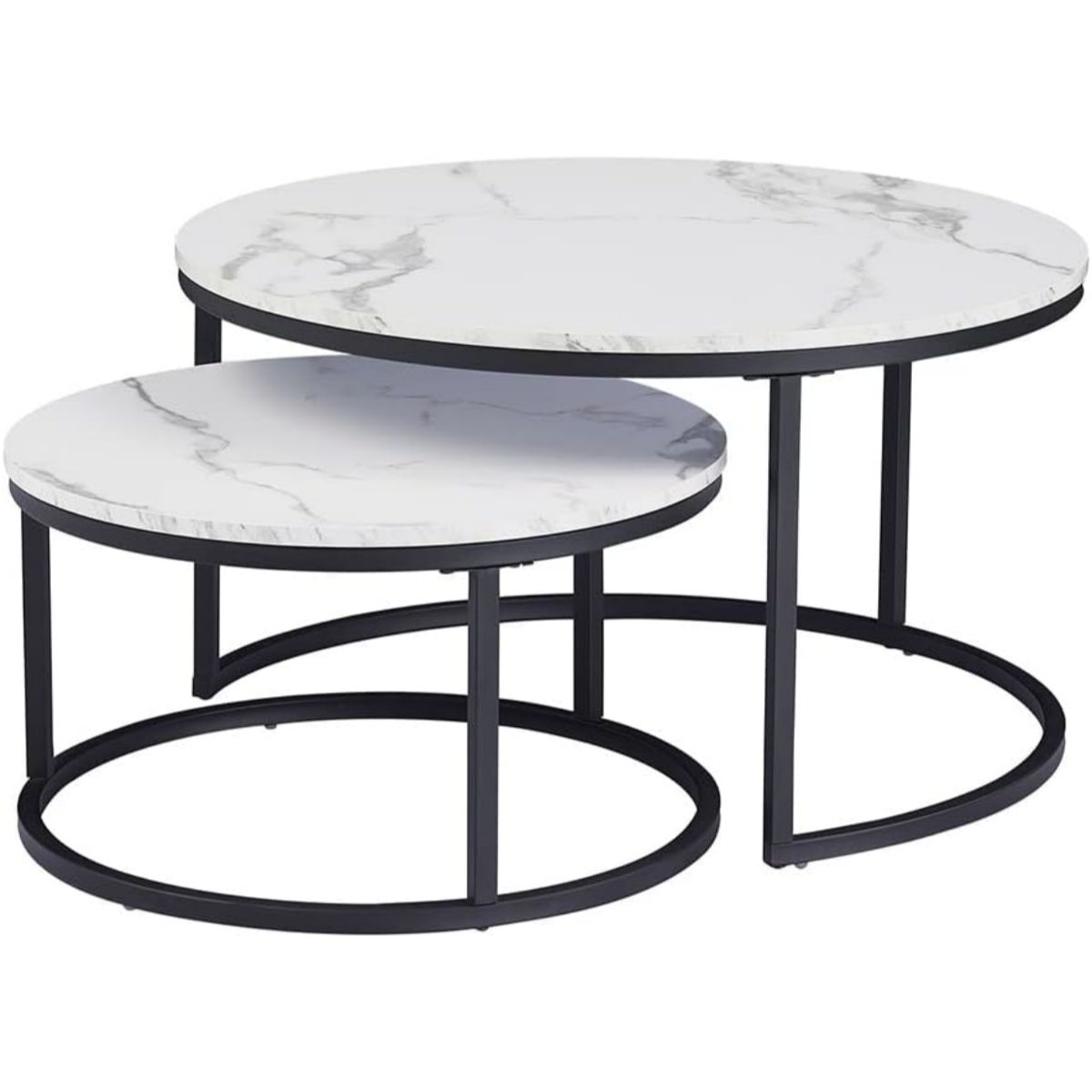 Round Coffee Table Set, Marble Pattern Modern Decorative Coffee End Table