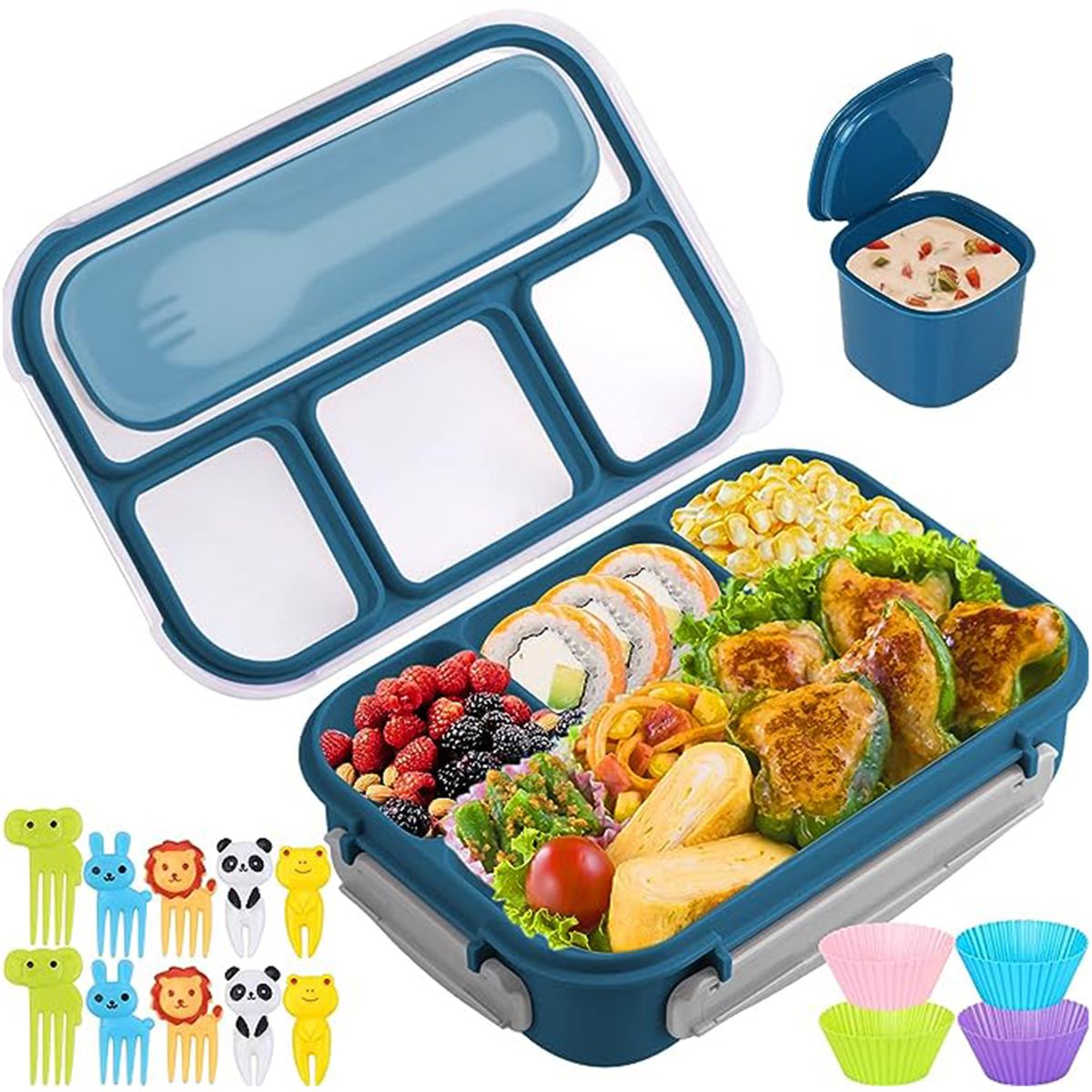 Sydney 16 Piece Bento Box Set Lunch Box with Food Picks Cake Cups -1.3L